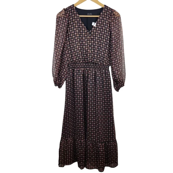 Talbots Fit & Flare Midi Dress in Dainty Medallion Size 4 V-Neck Flounced Hem - Picture 2 of 10